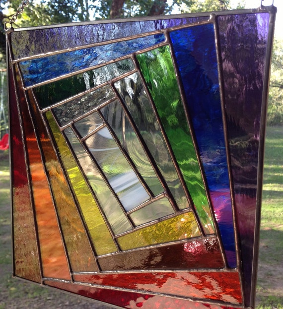 Stained Glass Panel Colorful Geometric Storm By Peaceluvglass