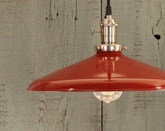 Industrial Lighting With LARGE 14" Red Enamel Shade
