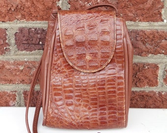 Brown Crocodile Print Leather Satchel Purse - Textured Bag - Alligator ... Brown Crocodile Print Leather Satchel Purse - Textured Bag - Alligator ...