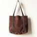 Rustic Leather Tote Bag, minimalist 80s 90s chocolate chestnut brown simple office purse, preppy school book satchel