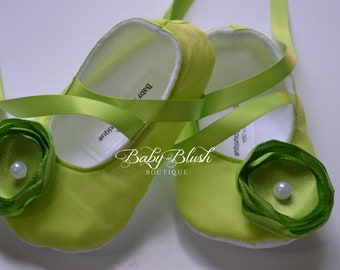 Lime Green Baby Shoes - Soft Ballerina Slippers Baby Booties