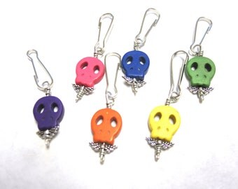 Day of the Dead Keychain Charms Sugar Skull Party Favors 6 Necklace Pendants Zipper Pulls Keyring