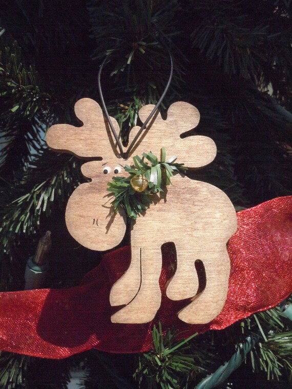 Wood Rustic Moose Ornament