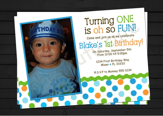 Colorful First Birthday Invitation Boy or Girl Digital File YOU-PRINT Il_570xn