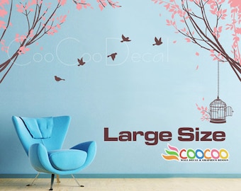 Tree Wall Decal Nursery Wall Decal Vinyl Wall Sticker Removable Tree and Birds, Spring Tree 2 LARGE SIZE