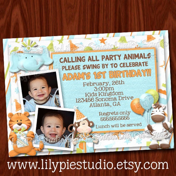 Party Animals Photo Birthday Invitation PRINTABLE FILE Il_570xn