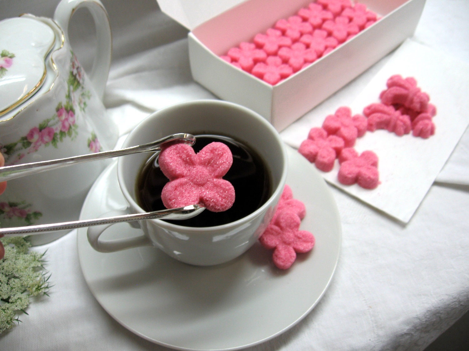 Pretty Pink Flower Shaped Sugar Cubes 2 Dozen Ready to Ship