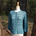 Impromptu Crochet Cardigan in Teal Cotton with Wood Buttons 3/4 Sleeve Size Sm/Med