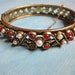 Vintage Bracelet Victorian Revival Carnelian Glass and Faux Pearls Gold Brass Hinged Cuff 1940s Jewelry