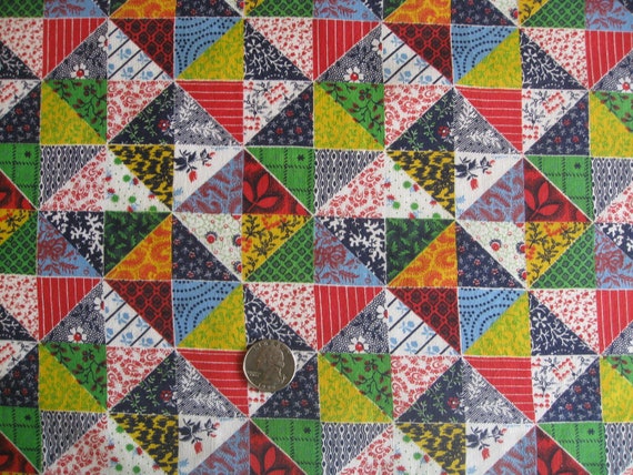 Patchwork print fabric/vintage supplies/multi color patchwork