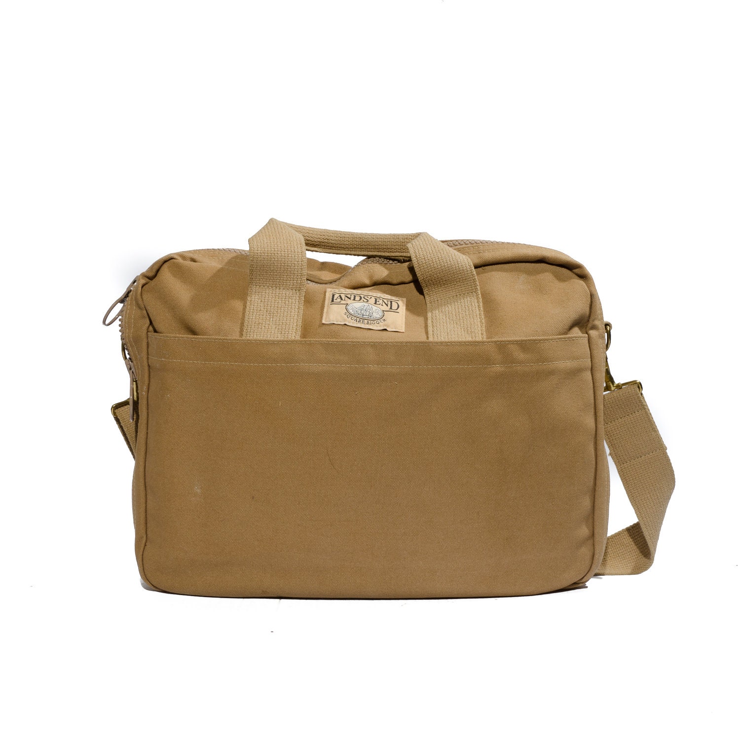 Land's End Messenger Briefcase Book Bag Khaki Color