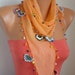Summer Scarf Shawl - Cotton Weddings Scarves - Cowl with Lace Edge - Orange