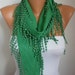 ON SALE - St. Patrick's Day Pigment Green Scarf - Pashmina Scarf - Cowl Scarf with Lace Edge - fatwoman