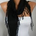 Black Scarf - Pashmina Scarf - Cowl Scarf with Lace Edge - fatwoman