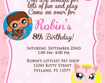 Littlest Pet Shop inspired birthday invitation card / customize/ printable