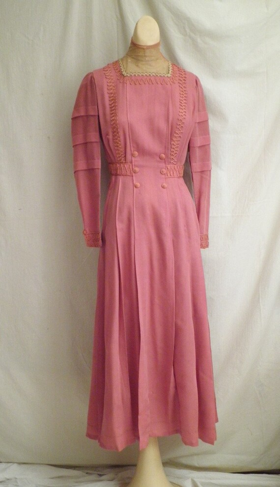 1912 Titanic Era Edwardian Rose Wool Day Dress Lovely Details