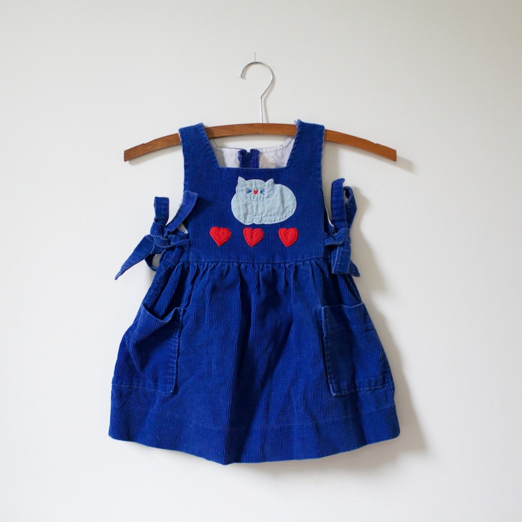 Vintage Blue Corduroy Cat Jumper 2T3T