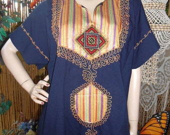 Vintage Ethnic Embroidered MAXI Caftan Dress BOHO Festival Sz Large