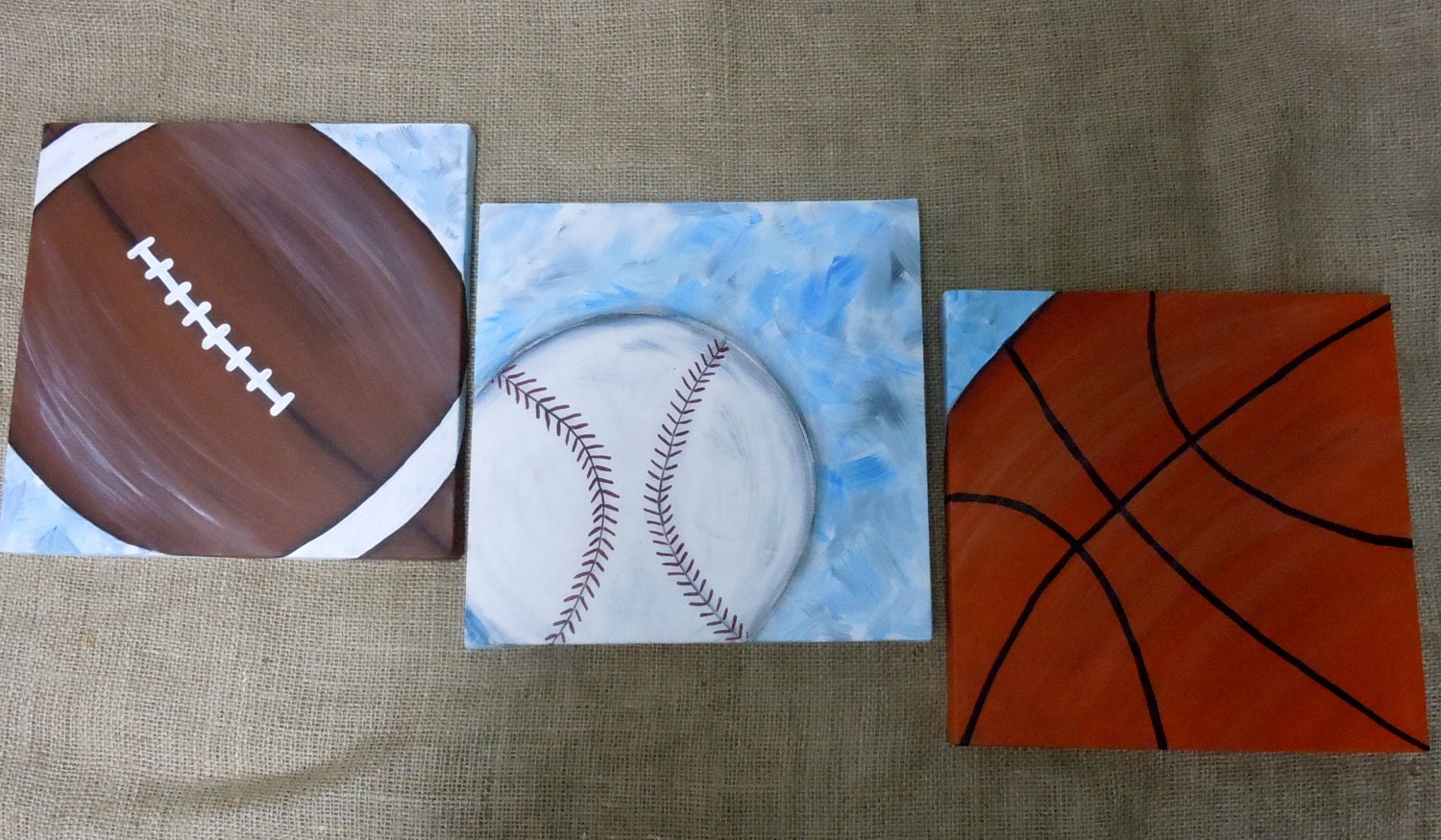Sports Balls three 10x10 canvas paintings football