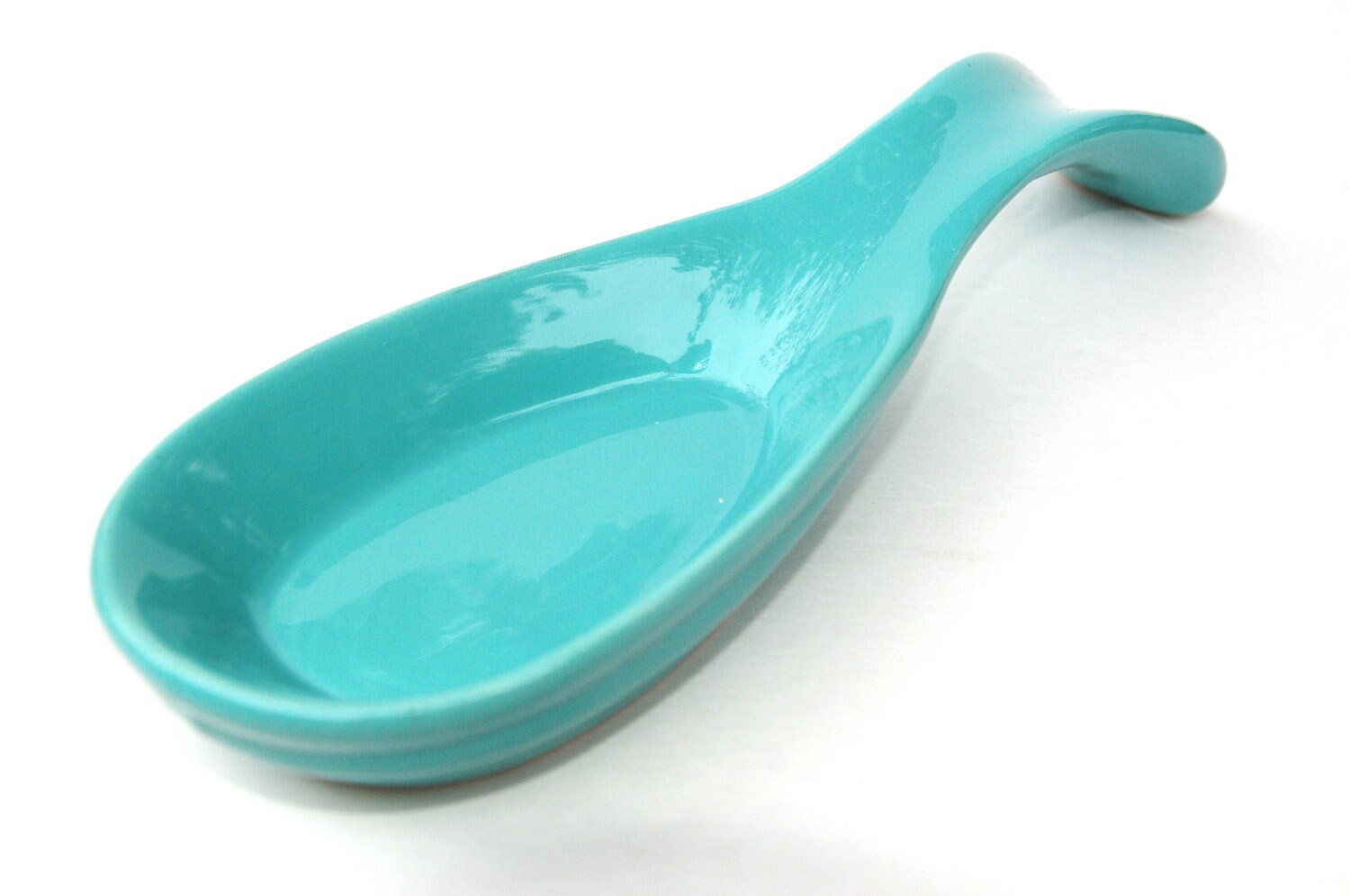 turquoise ceramic spoon rest large thick mint teal happy