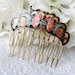 Vintage Hair Comb, Cloisonne Enamel, Ornate Floral Design, Flowers Leaves, Black Pink Green, 1980's Hair Accessories Jewelry