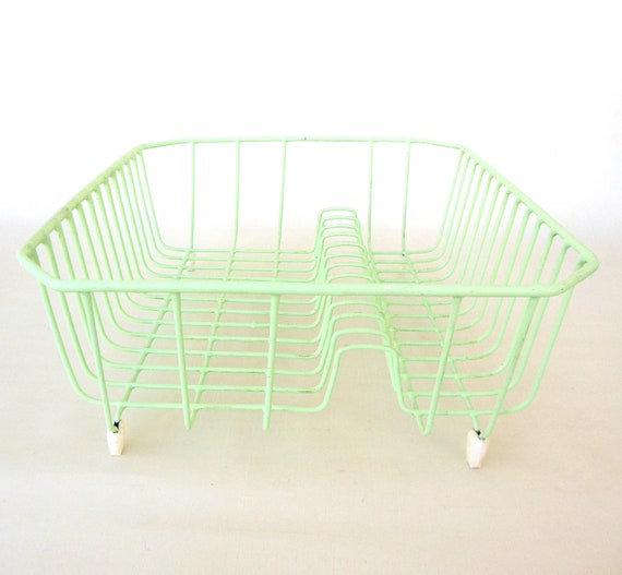Vintage Dish Drying Rack Mint Green Kitchen Metal Wire