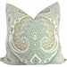 Kravet Light Blue, Tan, Gray Ikat Decorative Pillow Cover 18x18, 20x20 or 22x22, Accent Pillow, Throw Pillow, Slate blue, aqua tan pillow