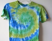 Kids Tie Dye T - Shirt Size Large in Blue, Lime Green & Green