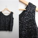 Vintage Black Tank Sequin embellished Fringe Glam Top. Metal Zipper. Size S/M
