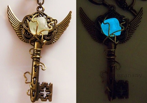 Electric Spark - Glow in the Dark Steampunk Key Necklace