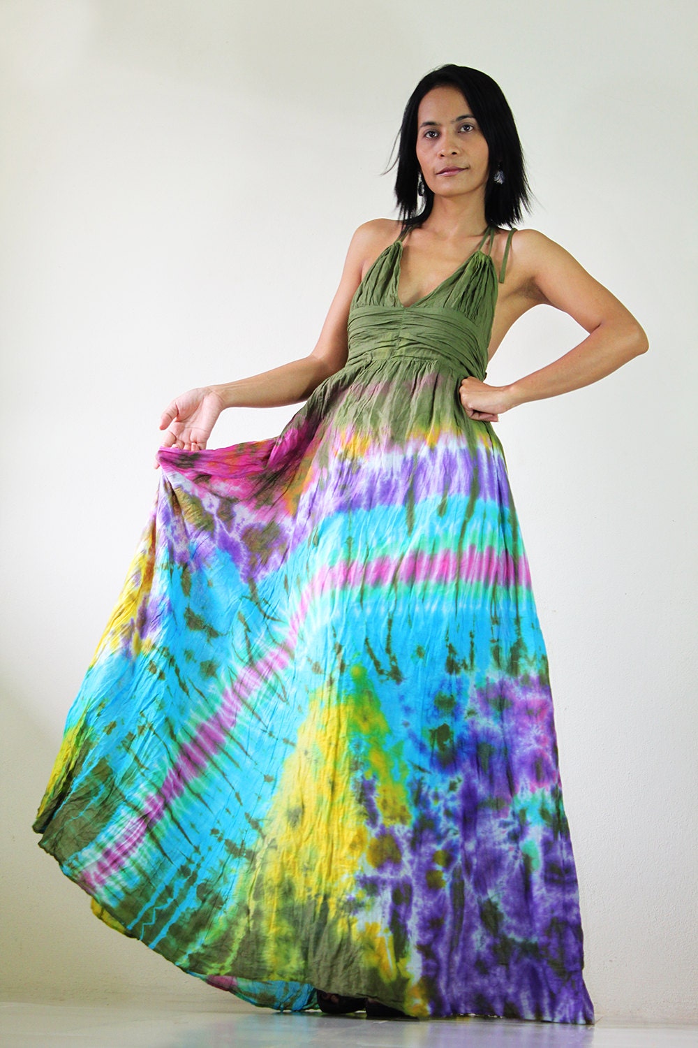 Tie Dye Dress Maxi Dress Cotton Boho Dress : Exotic
