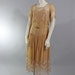 1920s Vintage Dress...Deco Nude Ecru Silk Chiffon Lace 20s Dress with Sash Belt Rhinestone Buckle Size Small