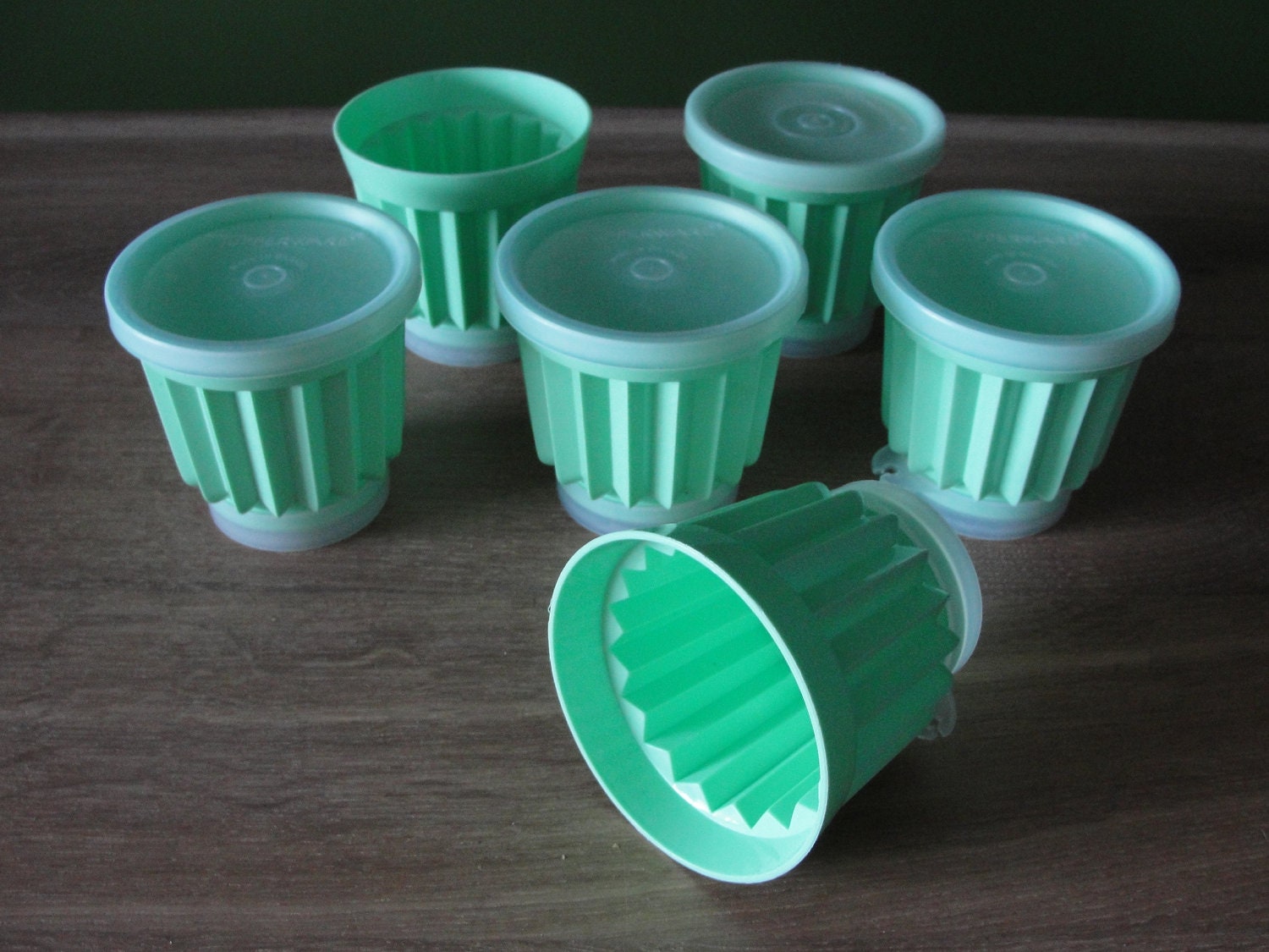 6 Mint Green Mini Jello Molds from Tupperware with lids