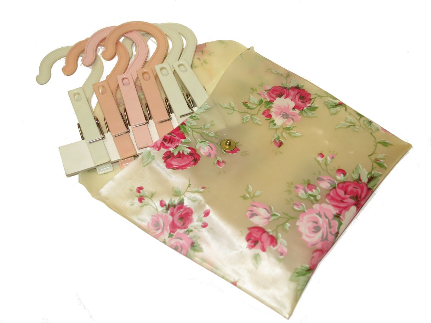 Hanging Clothes Pins with Floral Pouch In Good by VintageTab
