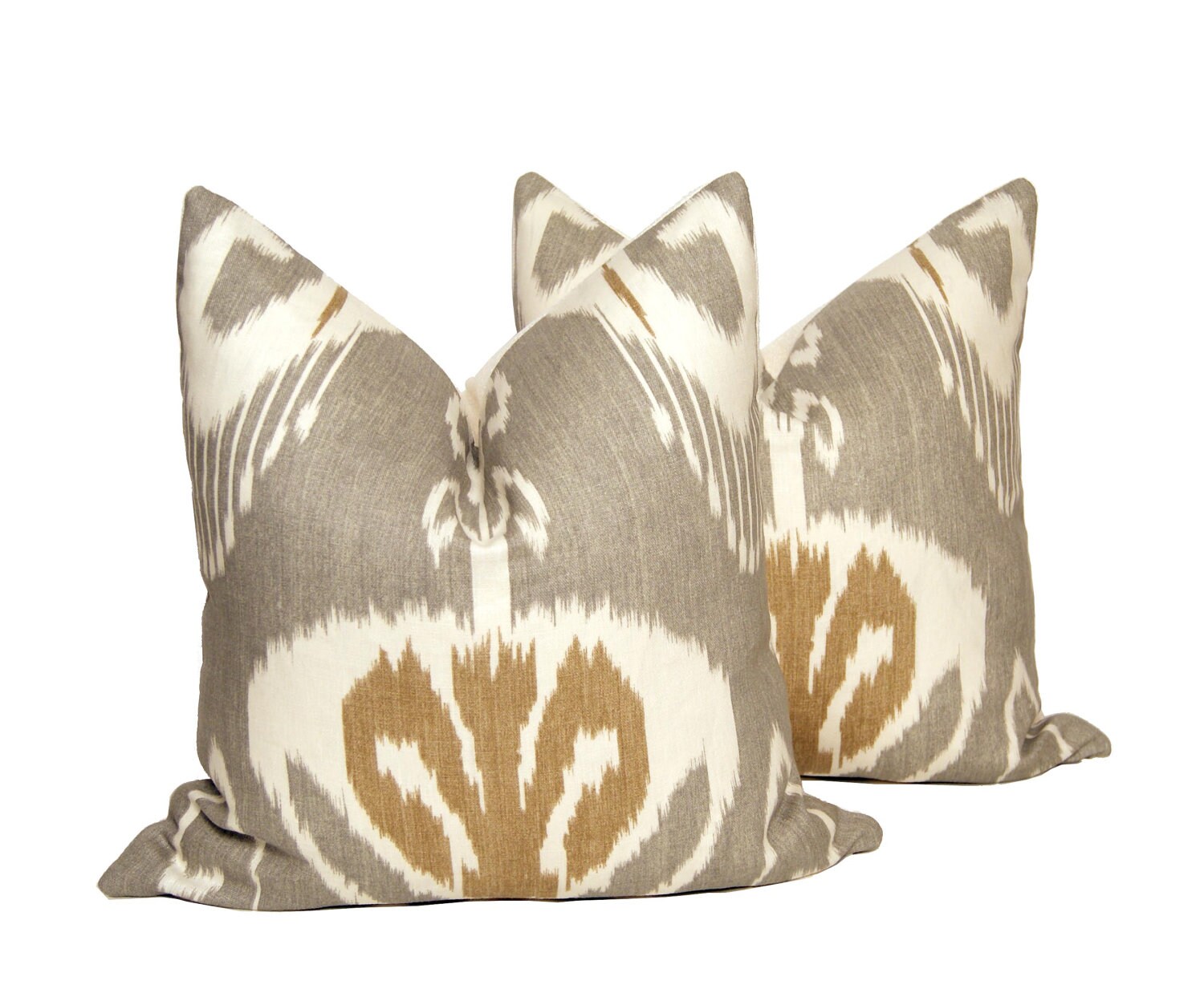 Grey & Gold Linen Ikat Pillow