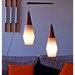 Danish lamps. Mad men inspired. Copper, white plastic and teak hanging lamps, set of 2. 1920s