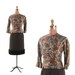 Vintage 1960's Brown Two Piece Rayon Silk Blouse & Fur Trimed Skirt Dress Set S