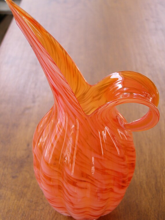 Vintage Orange Art Glass Vase / Pitcher Murano by oldtime4you