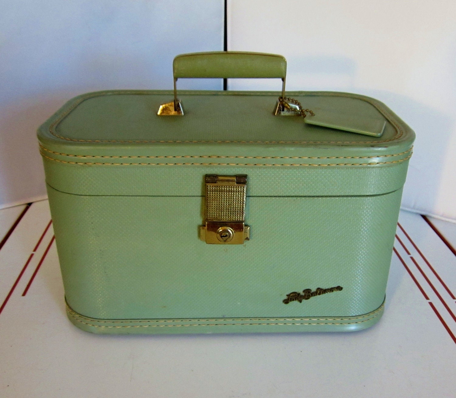 Vintage 1950s Train Case Lady Baltimore Light Seafoam Green