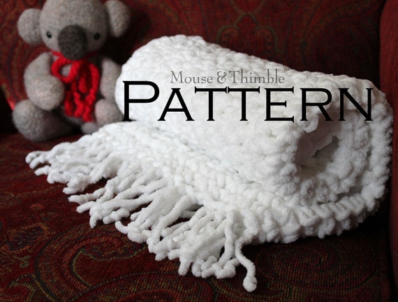 Chunky Fleece Baby Blanket with optional Fringe - Crochet PATTERN (26