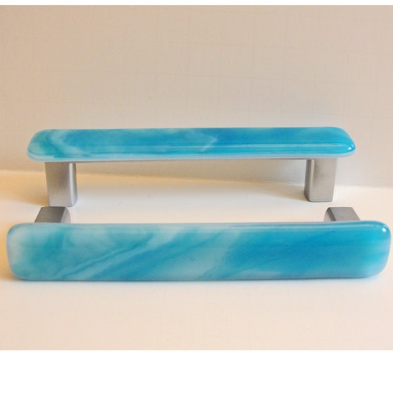 Fused Glass Drawer Pull Pulls Blue White Home by sljglass