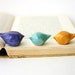 Porcelain Birds - Set of 3 Handmade Sculptures - Bookshelf Home Decor - OOAK Blue Purple & Gold - Made to Order
