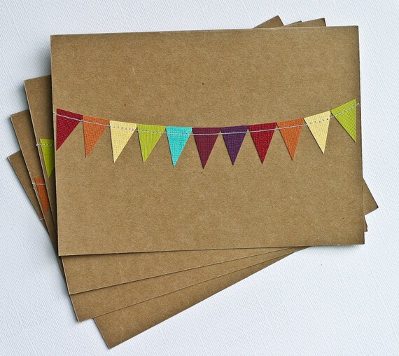 Thank You Cards Stationery 5x7 Bunting Flag by RainyDayColors