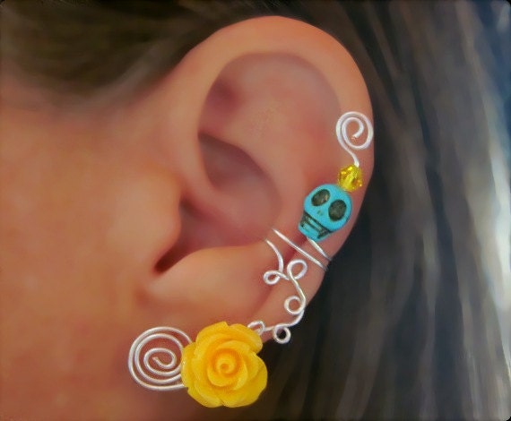 1 Non Pierced Ear Cuff  Halloween Dia de los by ArianrhodWolfchild