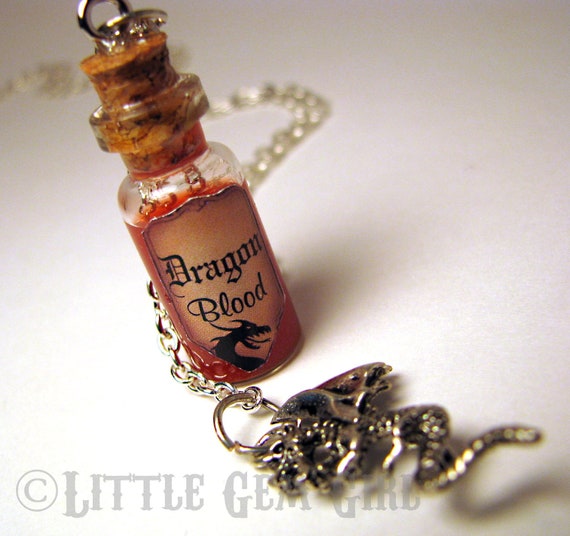 Dragon Blood Glass Bottle Cork Necklace Dragon Charm Necklace