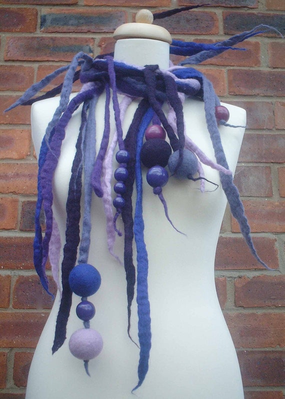 Items similar to Custom made, felted wool necklace, lariat, belt ,scarf