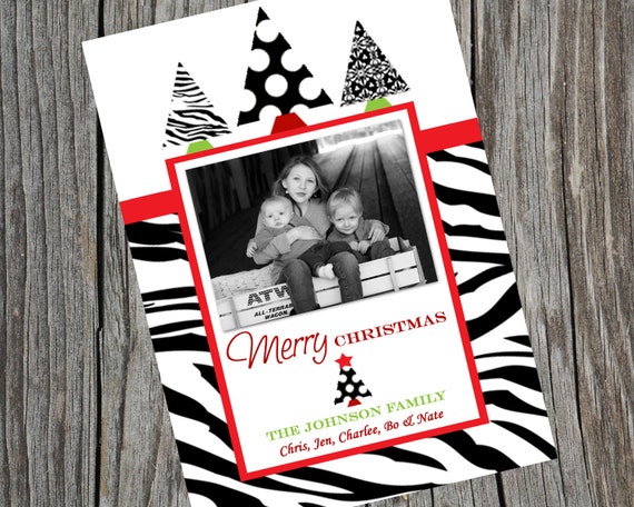 Zebra Print Holiday Christmas Photo Card. Christmas Card. Il_570xn