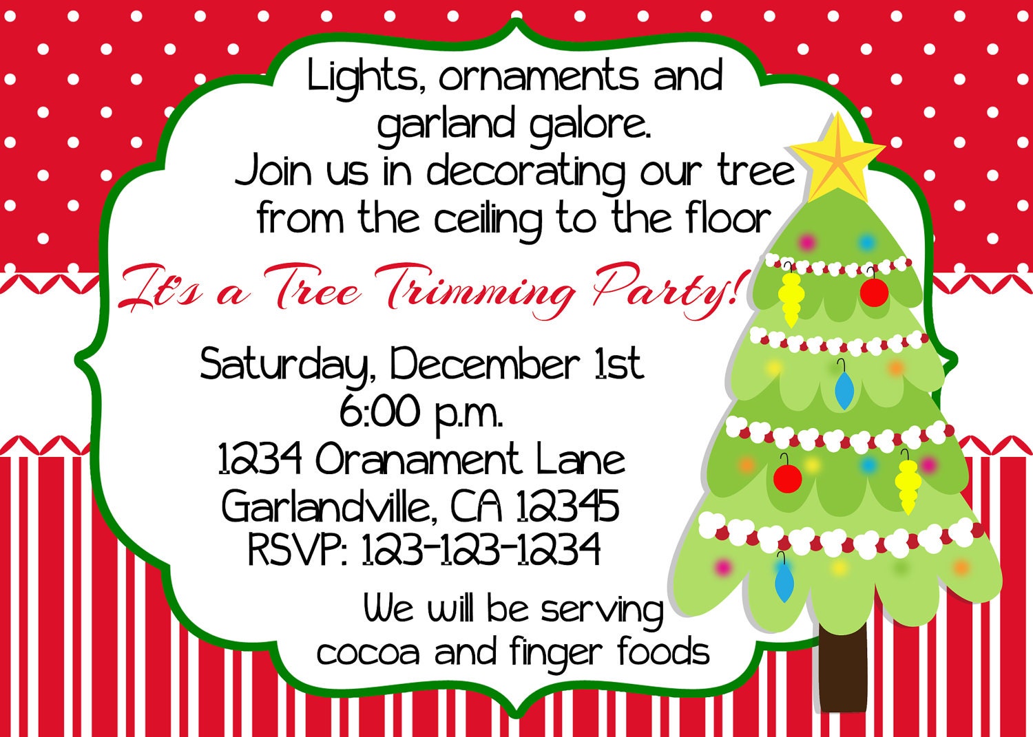 Christmas Tree Trimming Party Invitation Print Your Own 5x7 or