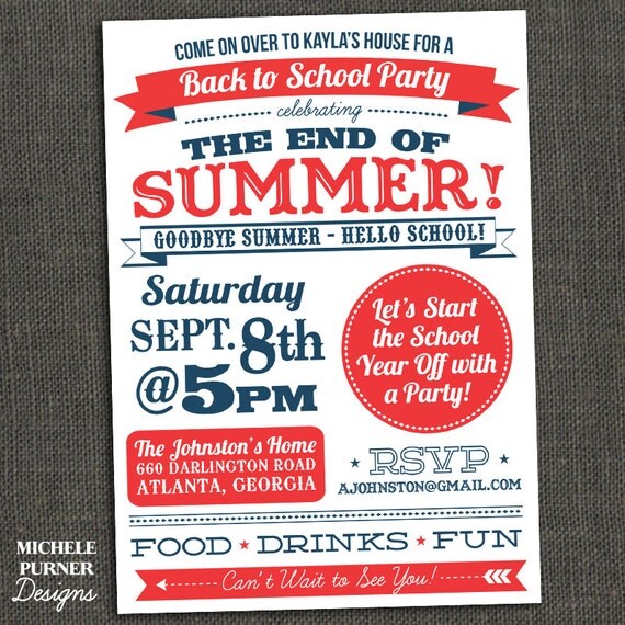 Items Similar To BACK TO SCHOOL End Of Summer Party Invitation