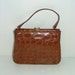 Vintage real brown tan crocodile skin leather large kelly handbag grab bag suede lined